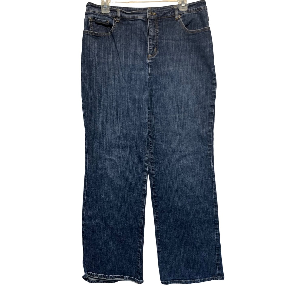 Talbots Straight Leg Jeans Size 14 Dark Wash Stretch Denim Blue Pants Casual